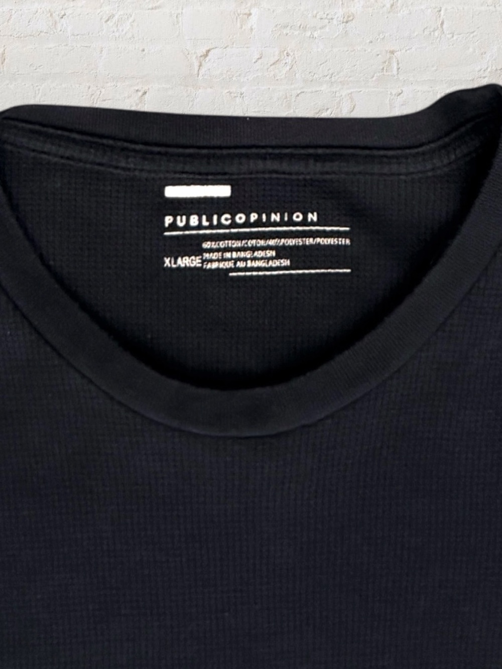Public Opinion Waffle Knit Thermal Long Sleeve Crew Neck Shirt Black XL